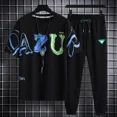 thumbnail image 3 of Conjuntos de pantalones de jogging superiores Ropa deportiva Ropa de hombre Chándal negro Camiseta estampada Trajes deportivos de manga corta para hombre Ajuste regular, 3 of 5