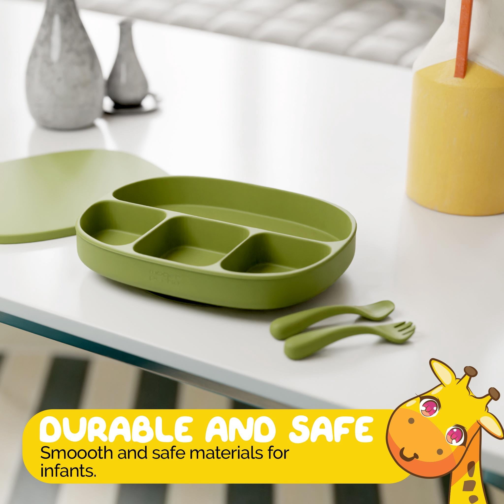 Muqee Peeko Baby Feeding Set Green Tray with Sections and Utensils 3 Piece