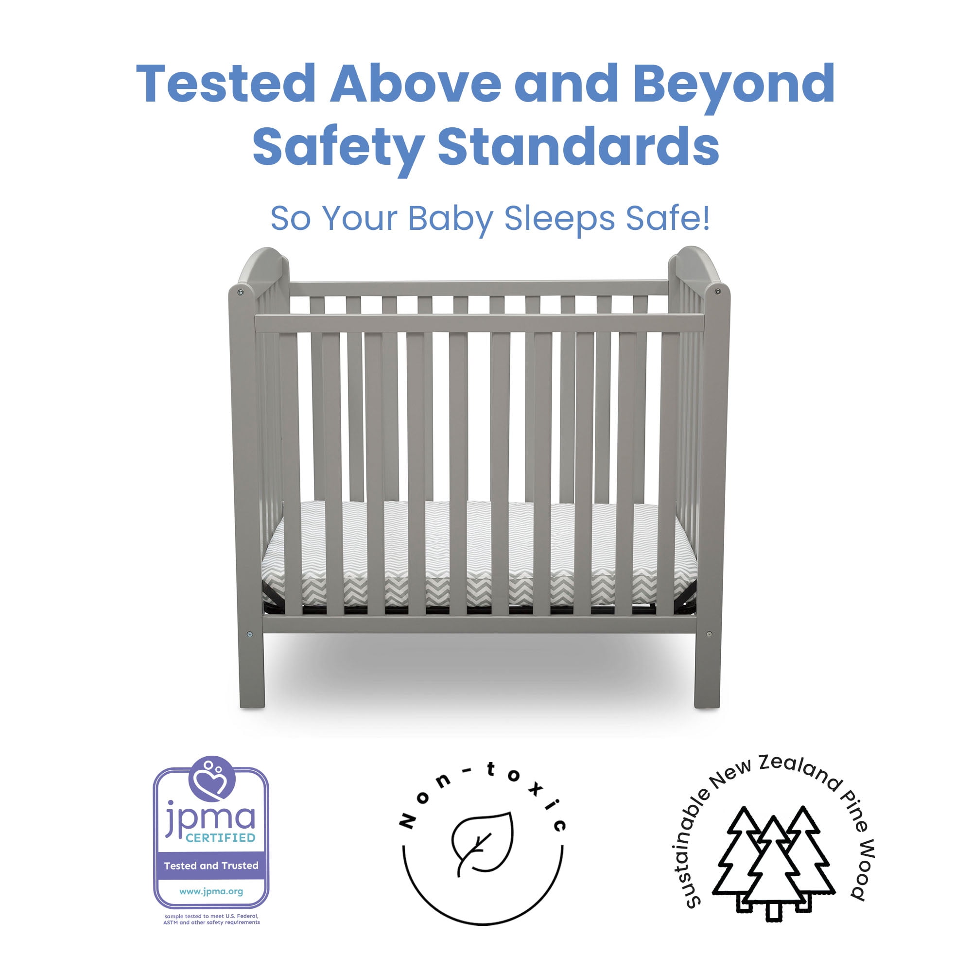 Delta Children Gateway Mini Convertible Baby Crib with 2.75-inch Mattress, Grey