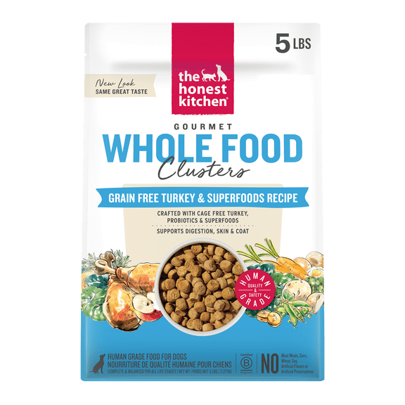 The Honest Kitchen Human Grade Dry Dog Food Whole Food Clusters Grain Free Turkey Dry Dog Food, 5 lb Bag