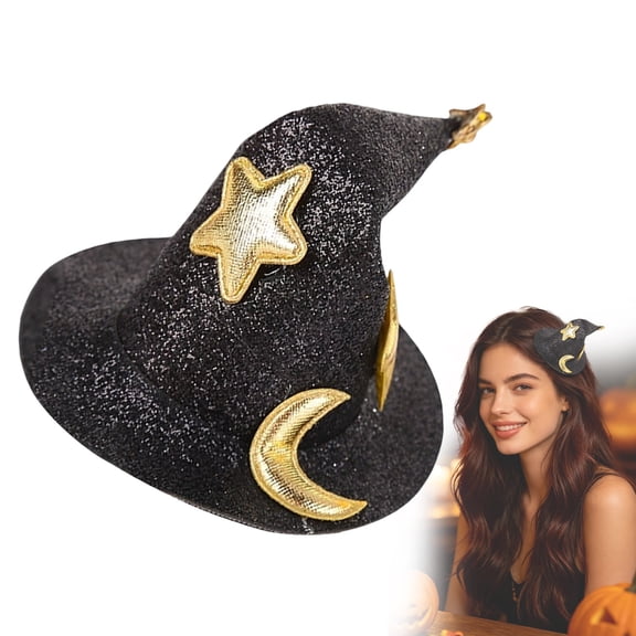 CSSJKYJ Glitter Witch Hat Hair Clips, Cute Halloween Hair Barrettes | Mini Witch Hat, Star Moon Decor, Cosplay Costume Decorations Party Favors Gifts