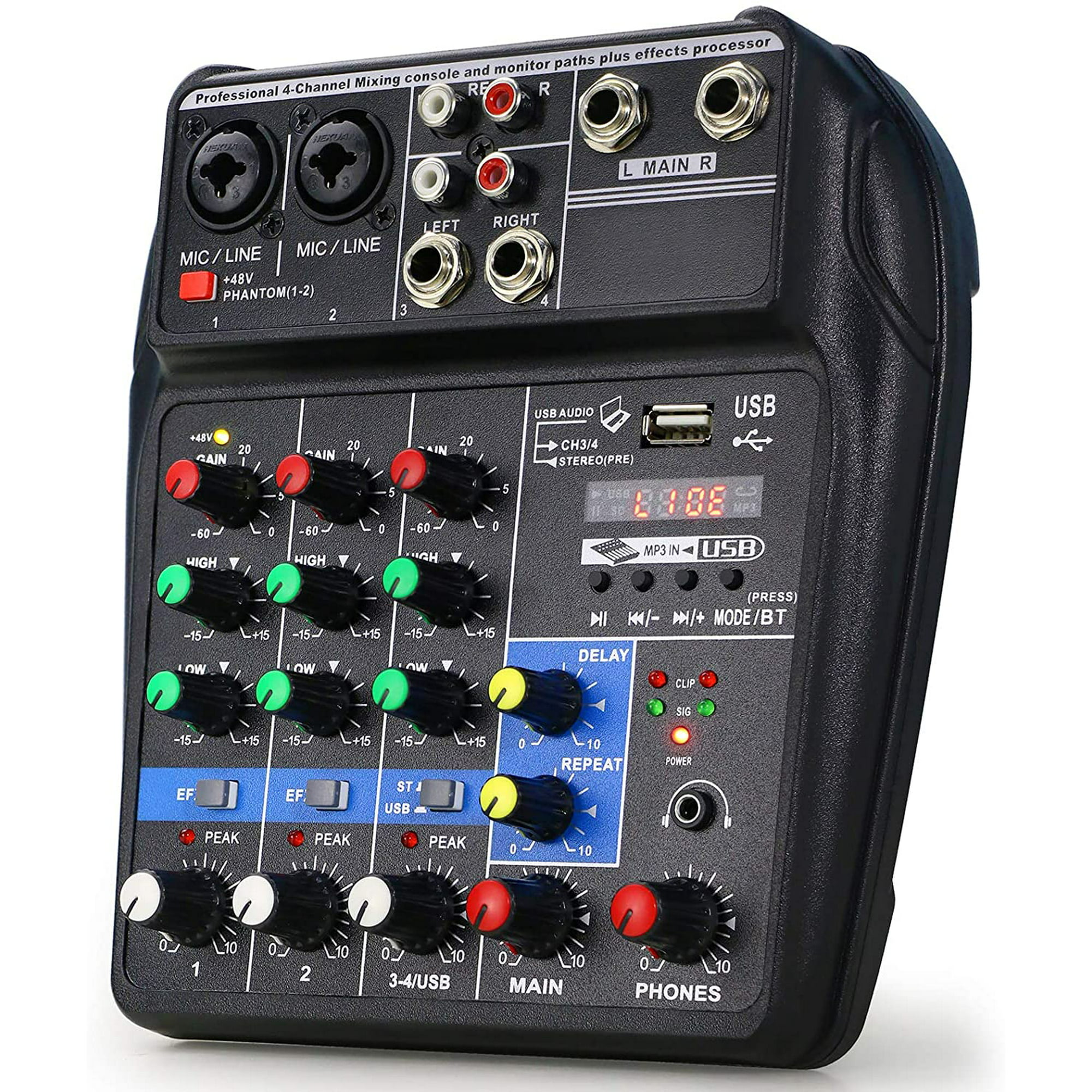 banan Bror rolige Ultra Low-Noise 4 Channels Audio Mixer - Sound Mixing Console Line Mixer  with Sound Card and Built-in 48V Phantom Power for Home Music Production,  Webcast, K Song and Other Needs by 