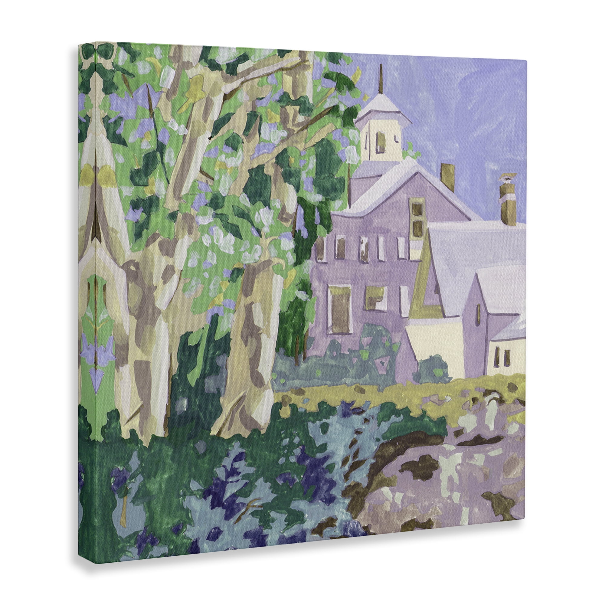 Stupell Industries Town Church Through Trees Buildings & Architecture Painting Wrapped Canvas Art Print Wall Art, 17 x 17