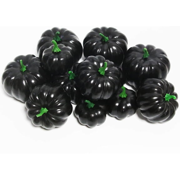12PCS Realistic Artificial Pumpkins Lifelike Fake Pumpkins Table Fireplace Decor for Fall Harvest Wedding Halloween Thanksgiving (Black, 12)