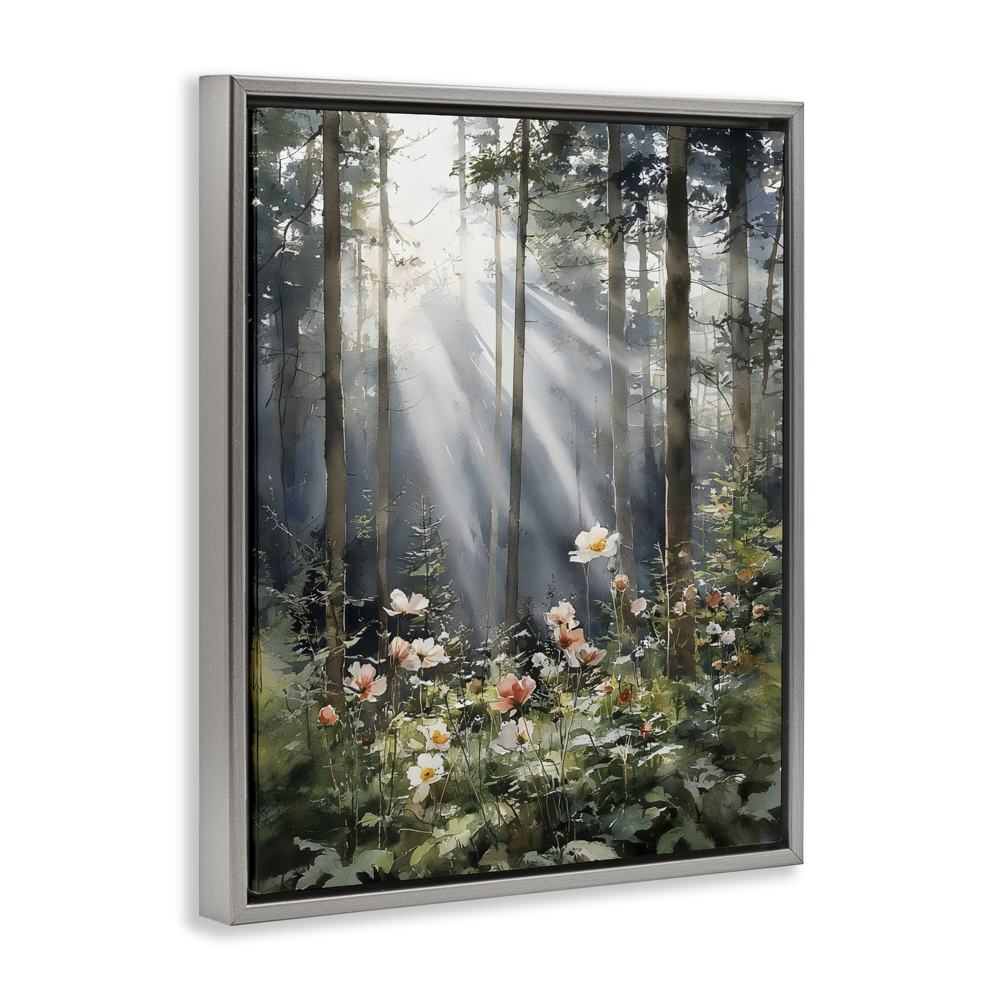 Stupell Industries Sunlit Woods In Morning Gray Framed Floater Canvas Wall Art, design by Franklyn Gregory