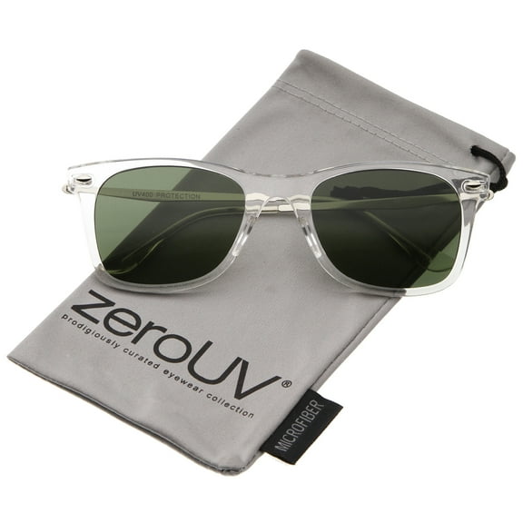 zeroUV Unisex Super Flat Slim Metal Temples Square Flat Lens Horn Rimmed Sunglasses 51mm (Clear-Silver / Green) - 51mm