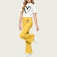 thumbnail image 4 of Juorvia Girls 2 Piece Outfits Summer Loose Fitted Crew Neck T-Shirts Micro Flare Elastic Waist Pants(2-3 Years,Yellow1), 4 of 6