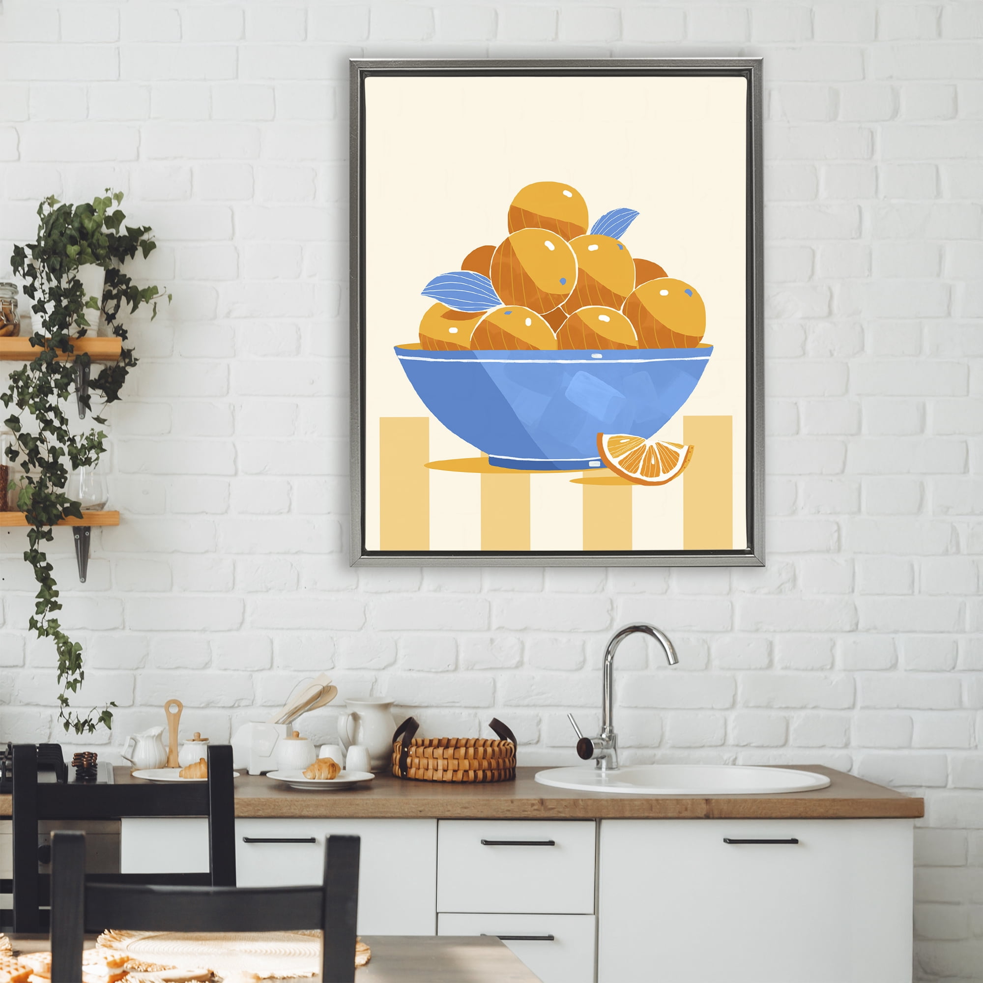 Stupell Industries Orange Citrus Bowl Striped Gray Framed Floater Canvas Wall Art, design by Lucca Sheppard