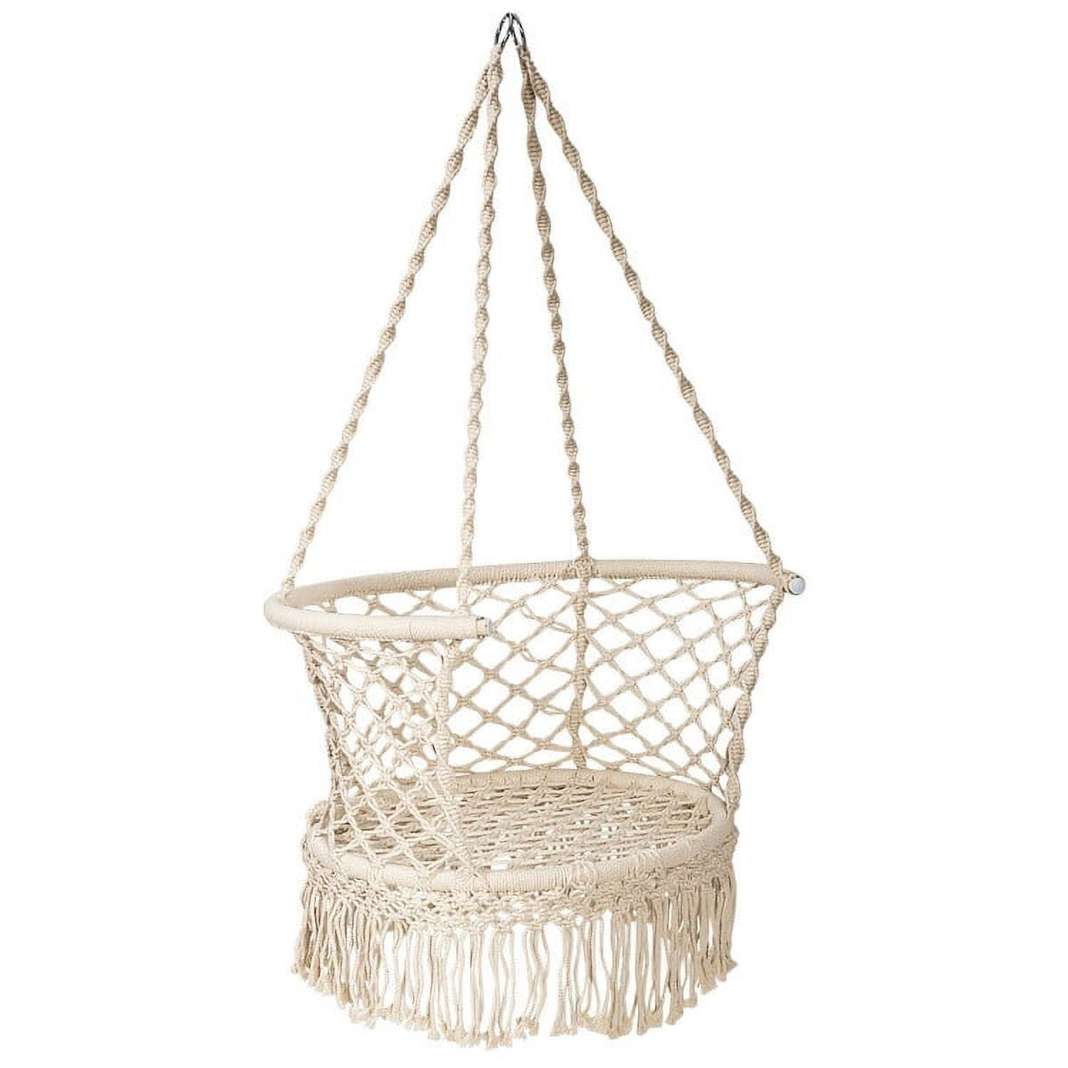Aimee Lii Hanging Hammock Chair with 330 Pounds Capacity and Cotton Rope Handwoven Tassels Design, Patio Swing Chair, Beige