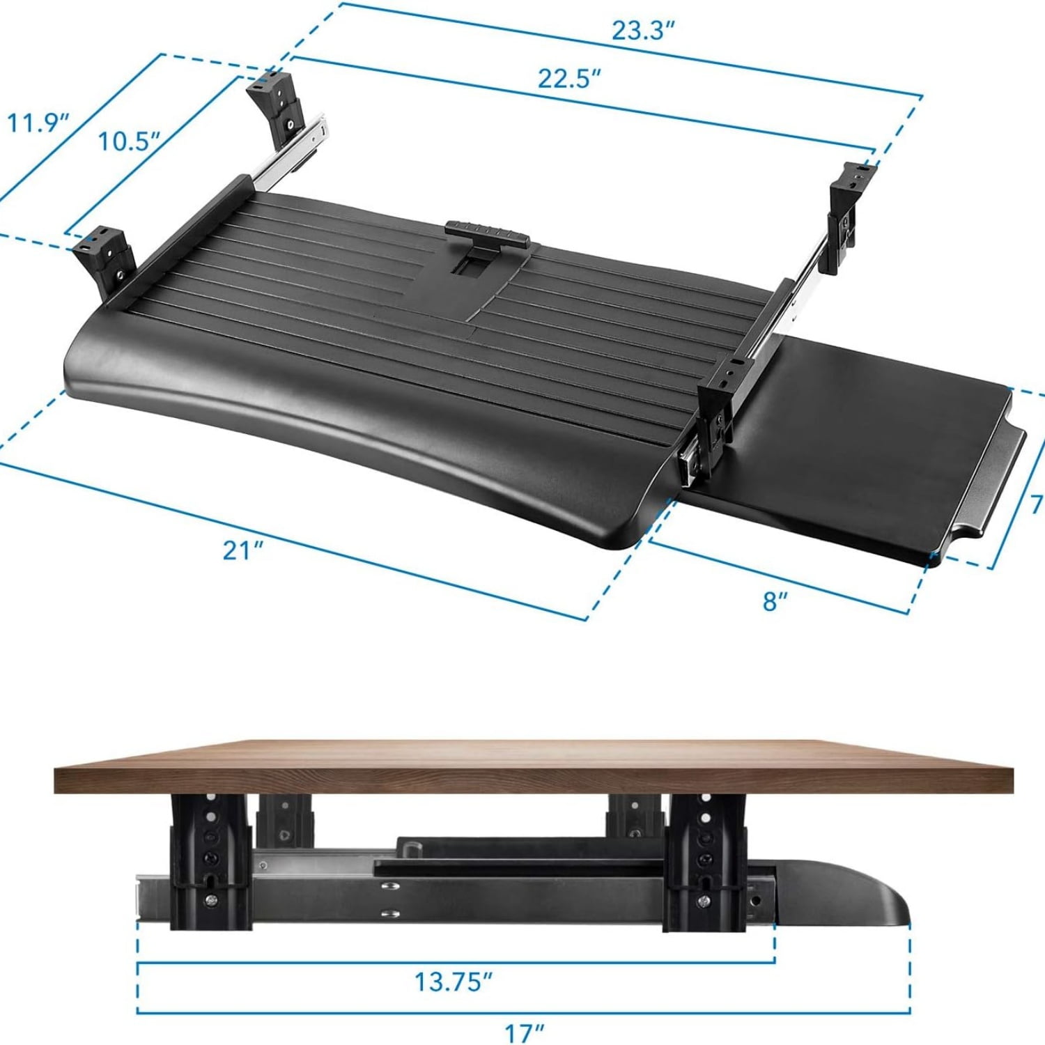 Keyboard Tray Under Desk with Adjustable Mouse Platform – Easy-Glide Sliding Drawer Under Desk Slide Out – Ergonomic Under Key Board Shelf for Office, Gaming, and Workstations