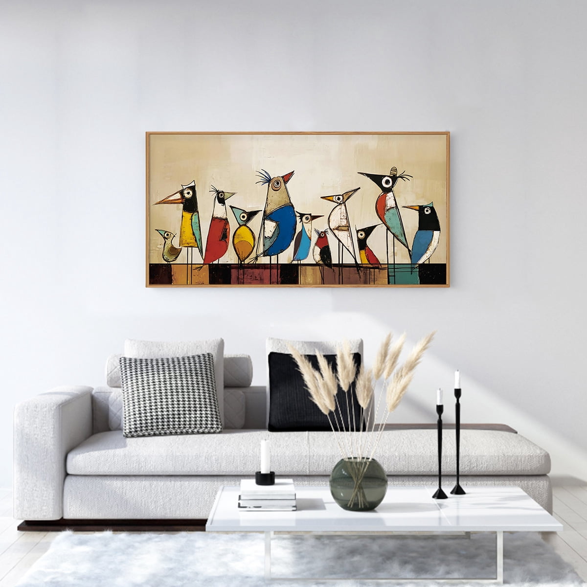 TOARTi Bird Framed Canvas Wall Art Abstract Colorful Birds Painting Modern Animal Wall Decor for Living Room Bedroom Office 20x40 Inch