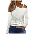 thumbnail image 2 of AXXD White Basic Western Tops for Women Summer 2024 Trendy Casual One Shoulder Drop Shoulder Pullover Long Sleeve Top, 2 of 6
