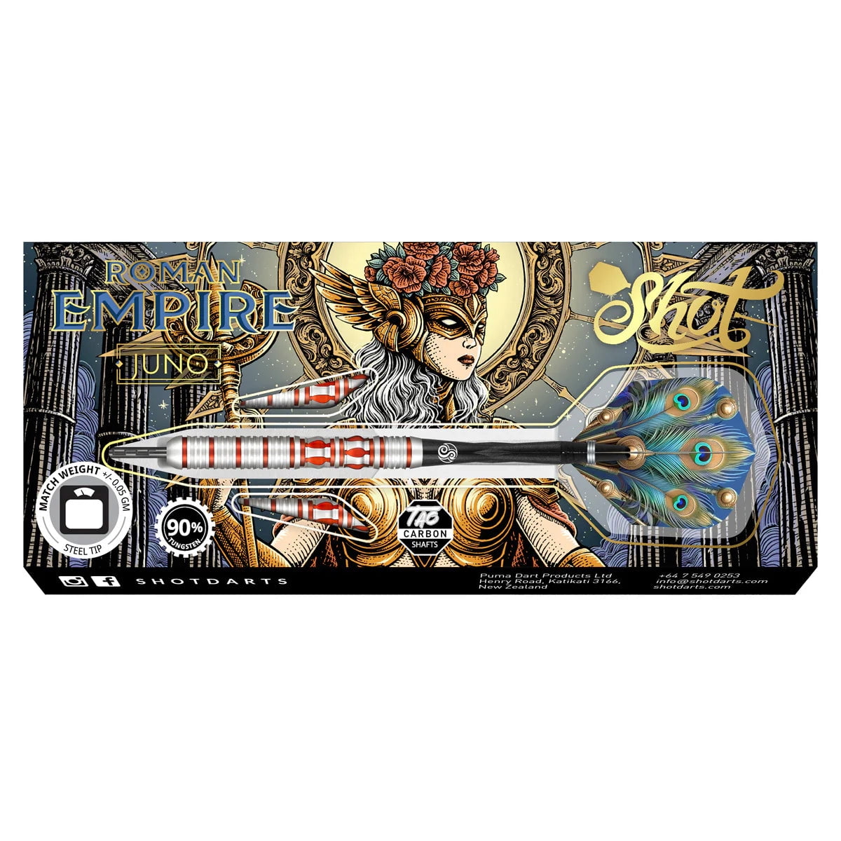 Shot Roman Empire Juno Steel Tip Dart Set-90% Tungsten Barrels-27gm