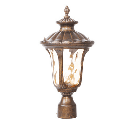 - Outdoor Post 1 Light With Hand Blown Light Amber Water Glass Moroccan Gold size 19 in 100 Watts - World of Crystal