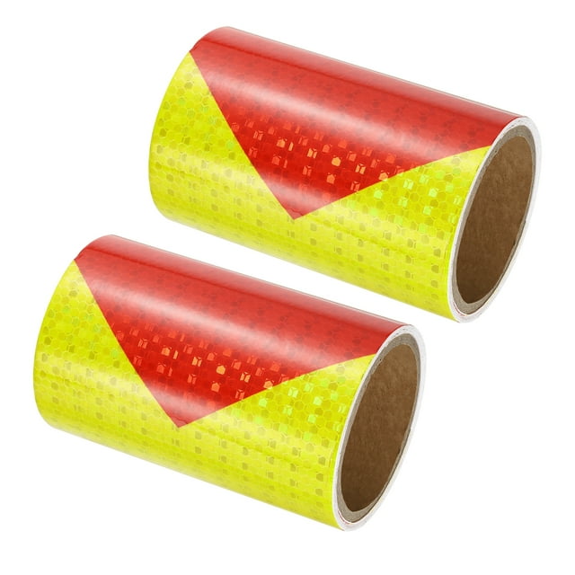Unique Bargains Ruban Réfléchissant, 2 Rouleaux 6 Pieds x 10 Pieds Ruban de Sécurité Étanche, Jaune Fluorescent Rouge