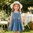 thumbnail image 5 of Babcutegg Cute Solid Denim Sleeveless Dress With Matching Brimmed Hat For Young Girls, Breathable Cotton Blend, Casual Western-Inspired Outfit Blue Size 18, 5 of 9
