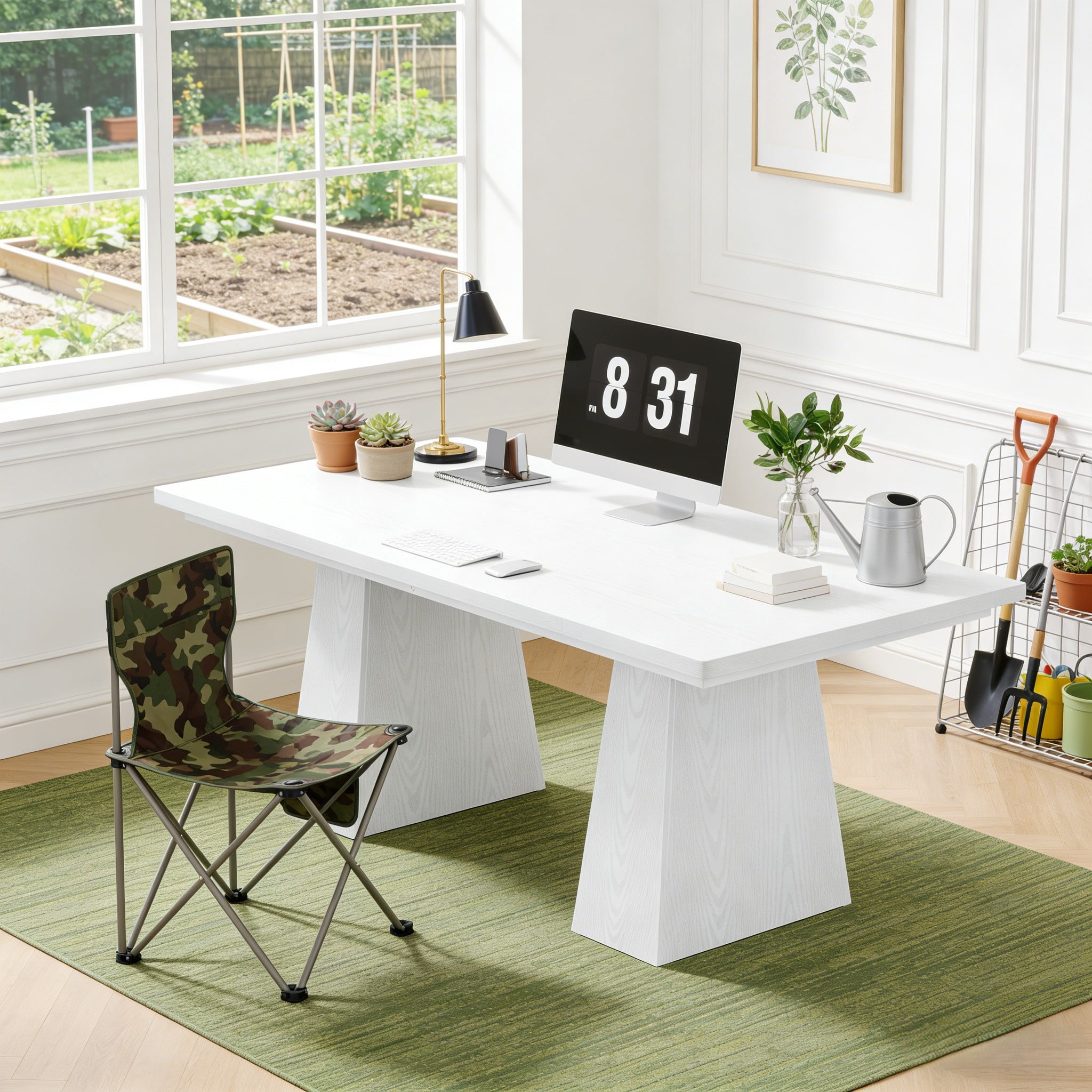 Fnova 63" Home Office Computer Desk, White Modern Executive Desk, Writing Desk, Easy to Assemble