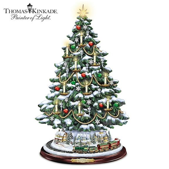 Bradford Thomas Kinkade Candlelit Tabletop Tree Lights & Music & Rotating Train