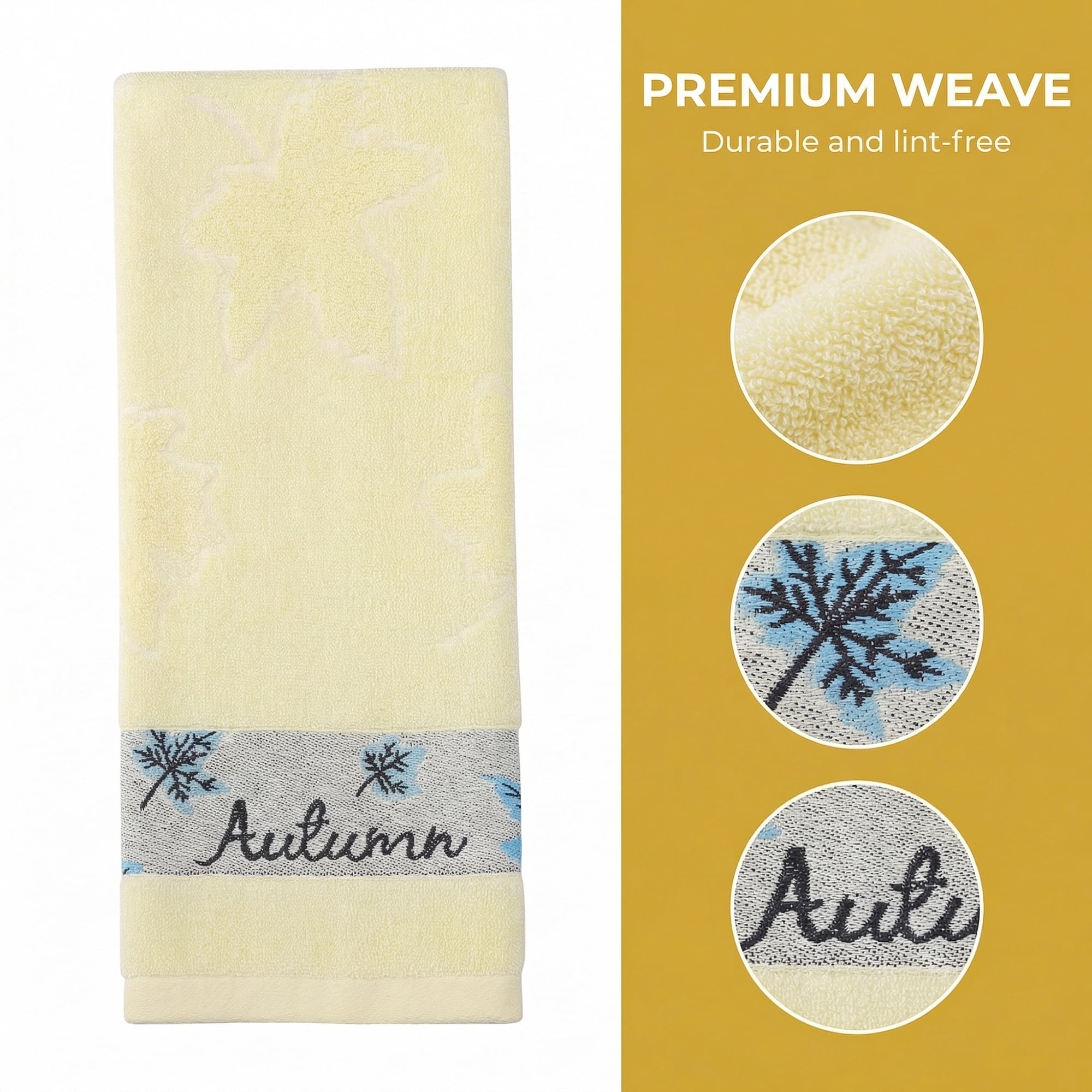 Unique Bargains Maple Leaf Jacquard Soft Absorbent Quick Dry Towels Yellow 2pk