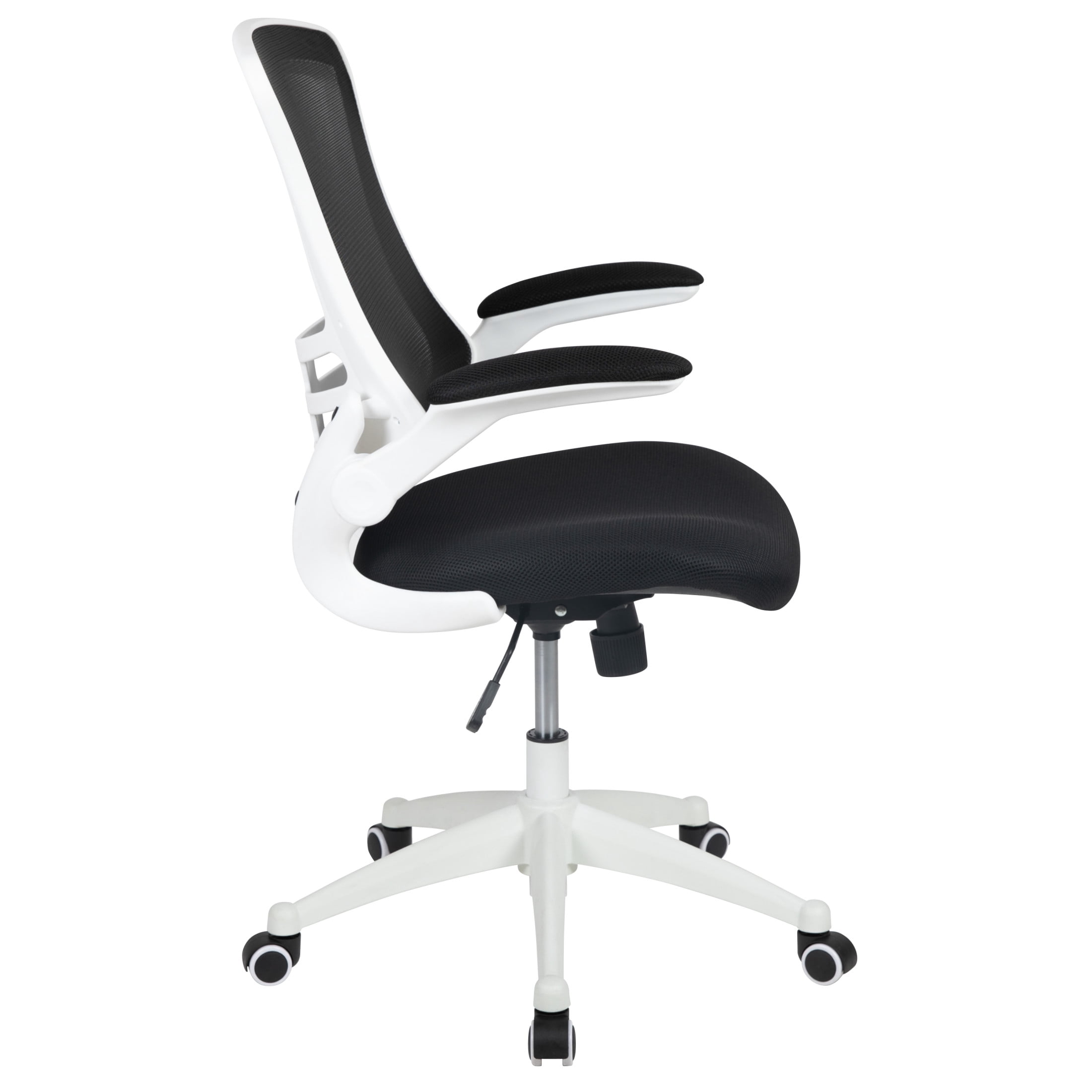 Flash Furniture Kelista Mid-Back Black Mesh Swivel Ergonomic Task Office Chair with White Frame and Flip-Up Arms