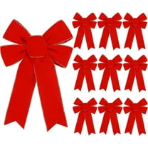 10 Pack Red Bows Christmas Tree Decorations,9”x13”Large Velvet Ornament Bow with Glitter Gold Edge for Xmas Home Wreath Fence Stairs Railing Fireplace Indoor Outdoor Front Door Dec