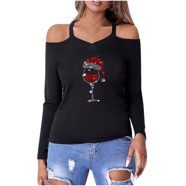 Blusa informal de manga larga con cuello en V y hombros descubiertos para mujer Fridja FKASFK3895