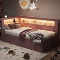 thumbnail image 3 of Twin Size Daybed with Twin Size Trundle, Upholstered Twin Daybed with USB Ports and LED Belt, Linen Fabric Sofa Bed Frame , No Box Spring Needed, Pink, 3 of 9