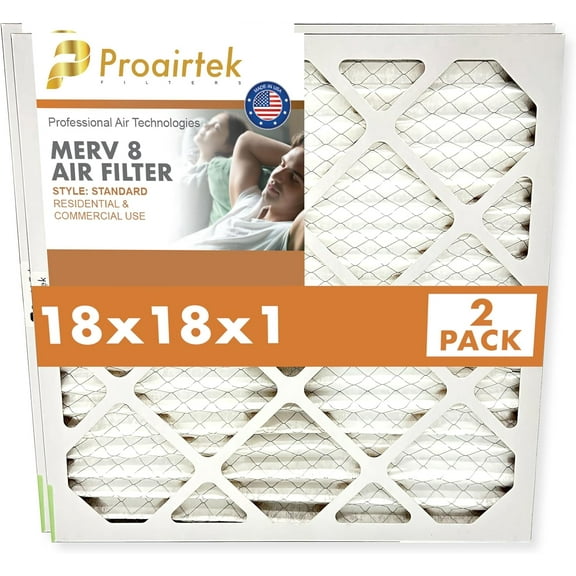 Proairtek AF18181M08SWH Model 18x18x1 Pack of 2 Air Filters, MERV 8; Ideal for Anyone Wanting Clean, Crisp Air in Their Home