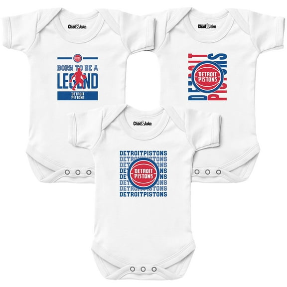 Newborn & Infant Chad & Jake White Detroit Pistons 3-Pack Bodysuit Set