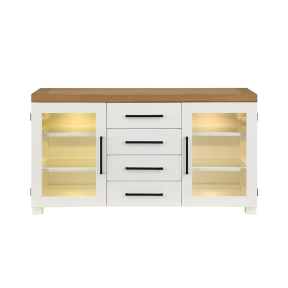 Steve Silver Co. Adjustable Shelf Farmhouse with 4 Drawers and LED, Wood Metal White, 4 Shelves