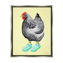Stupell Industries Chicken Hen Vibrant Rubber Clogs Farm Animal Graphic Art Luster Gray Floating Framed Canvas Print Wall Art, Design by Amelie Legault