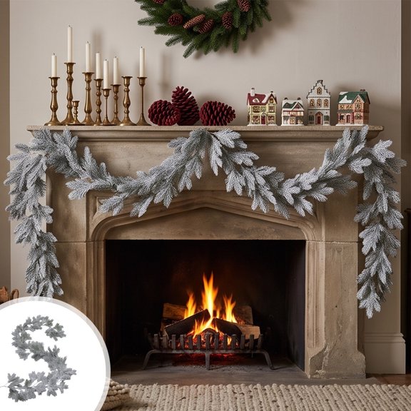 Velorith Frosted Artificial Christmas Garland, Snow Flocked Greenery Vine 74.8 Inch Flexible Decorative Garland For Mantel Stair Railing Archway Table, Holiday Home Decor