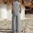 thumbnail image 5 of Women's 2 Piece Lounge Outfits Lapel Collar Cowl Neck Sleeveless Tank Tops and Baggy Wide Leg Pants Lightweight Vacation Outfits Gray, 5 of 6