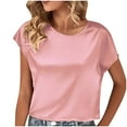 thumbnail image 2 of Wycnly Summer Tops for Women Going Out Tops for Women Plus Size Lightweight Silky Satin Tunic Top Trendy Solid Tee Tops Girls Crewneck Short Sleeve Blouses, 2 of 6