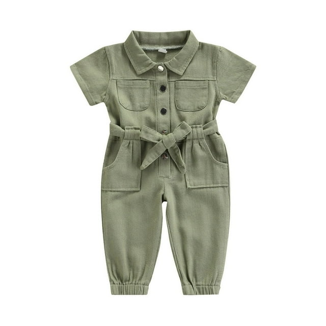 MesaSe Girls Fashion Solid Color Pocket Single-Breasted Long Sleeve Jumpsuit