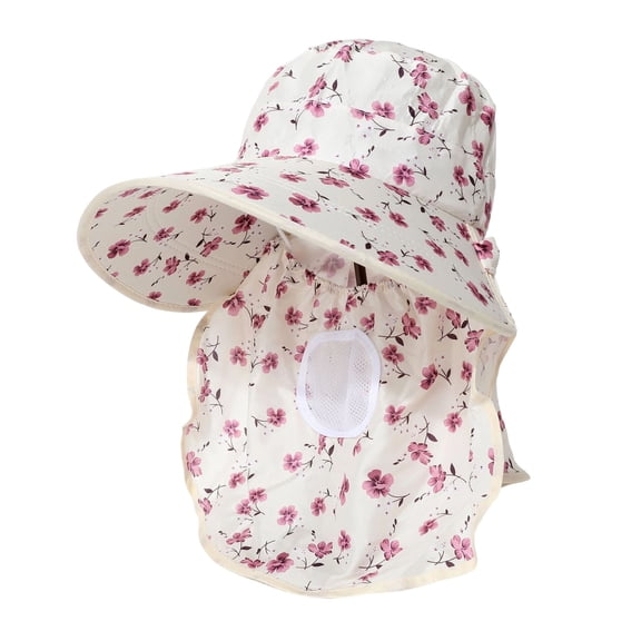 Womens Sun Hats Full Coverage Floral Large Brim Sun Hat with Neck Breathable Mesh Upf 50 Adjustable Chin Strap Cap