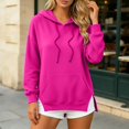 thumbnail image 2 of DHFJKG Hoodies For Women Side Slit Long Sleeve Sweatshirt Fall Drawstring Solid Color Pullover Tops With Pocket, 2 of 4