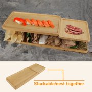 BambooMN Rectangular Nested Bamboo Serving Trays - 3 Size Vertical Grain Carbonized Brown Set - 3 Sets