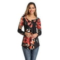 thumbnail image 4 of XCHQRTI Flower Hide Belly Blouses for Women Henley Long Sleeve Shirt Summer Basic Flowy Tunic Blouse Tops, 4 of 7