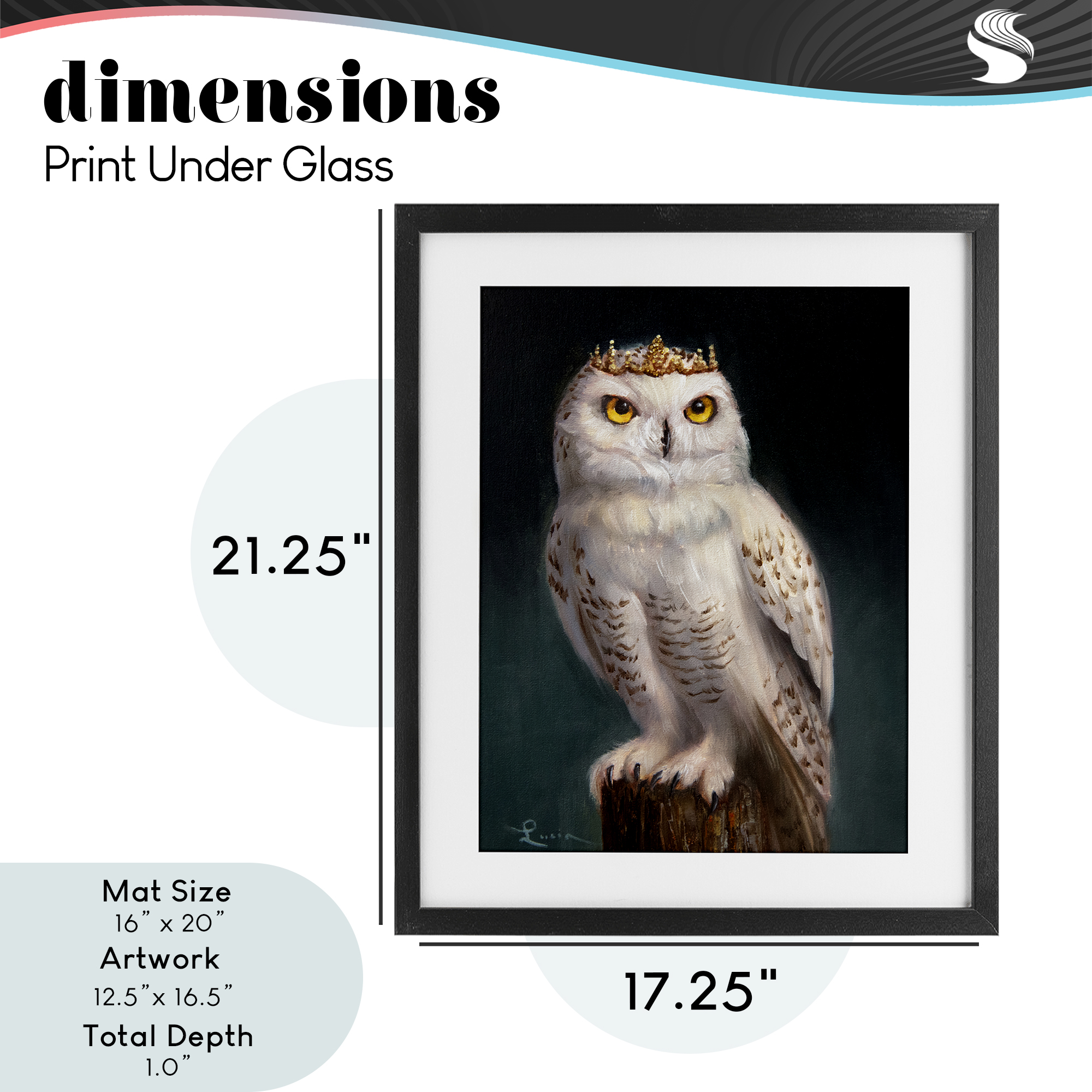 Snowy Owl King Black Framed Print Under Glass, design by Lucia Heffernan
