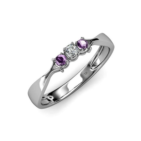 

Amethyst and Diamond (SI2-I1 G-H) Three Stone Ring 0.16 ct tw in 14K White Gold.size 8.0