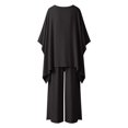 thumbnail image 3 of Solid Color Summer Elegant Loose Fit Long Sleeve Crew Neck Shirt and Wide Leg Pants Two Piece Outfit Women Minimalist Style Grey S, 3 of 3