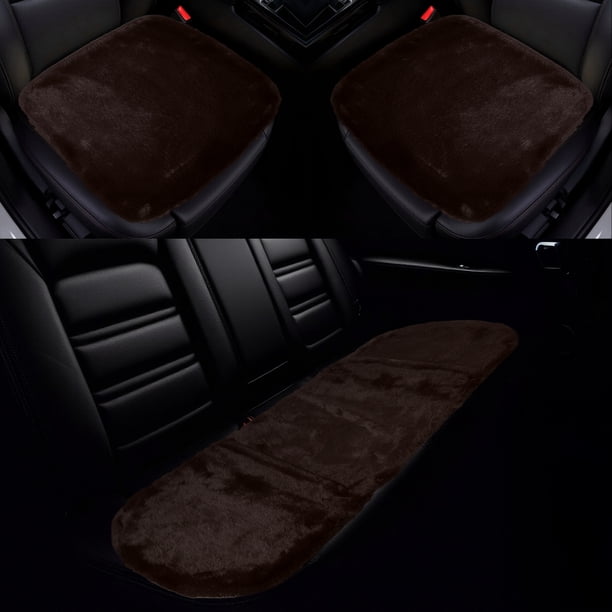 Juego de Fundas para Asientos de Coche Universal Almohadilla para Asiento delantera y trasera de lana de oveja color café 1 juego
