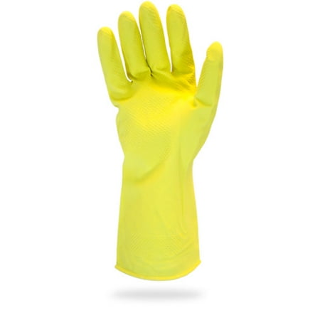 The Safety Zone GRFY-MD-1C Heavy Duty Rubber Gloves - 16 Mil Yellow Latex Flock Lined Medium Household Cleaning Dish washing Strong Food Safe 12