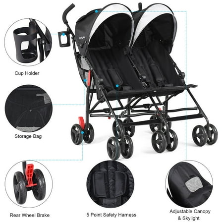 Twin Stroller - Baby-joy Foldable Twin Baby Double Stroller Kids Ultralight Umbrella Stroller Pushchair