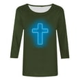 thumbnail image 4 of Honeeladyy Womens Easter Cross Printed Tunic Tops Christian Jesus Religious Loose 3/4 Sleeve Blouse Tees Gift Army Green XXXXXL, 4 of 4