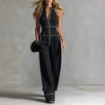 thumbnail image 4 of PBFRDSJ Women's Halter Neck Front Zip Jumpsuit Spaghetti Strap Wide Leg Casual Jumpsuits with Pockets Sizes S-2XL, 4 of 6