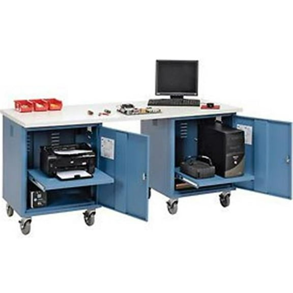 72 x 30 ESD Square Edge Mobile Pedestal Workbench Blue