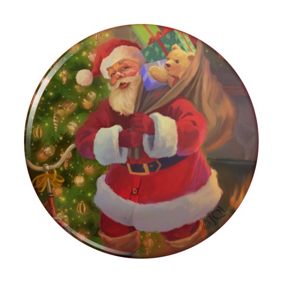 Christmas Holiday Santa's Home Visit Pinback Button Pin