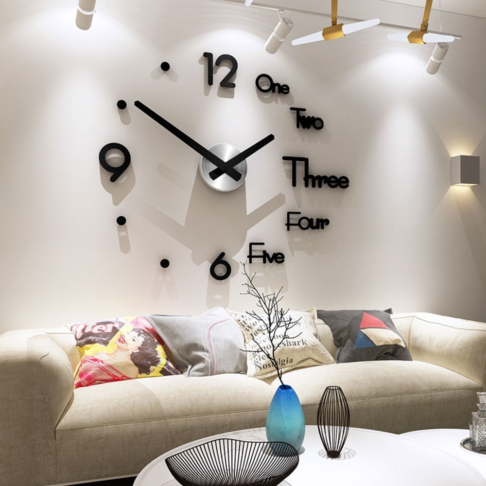 Large Wall Clock Modern Design 3d Wall Sticker Silent Home Decor Living Room 